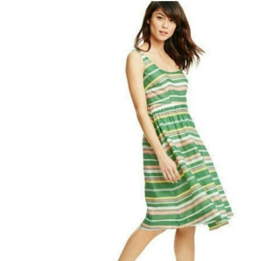 Boden Green Pink & Yellow Hattie Sleeveless Stripped 100% cotton  Dress 16L